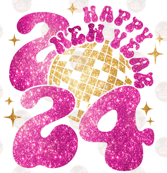 Faux Glitter Happy New Year 2024 Disco Ball - Sublimation Transfers