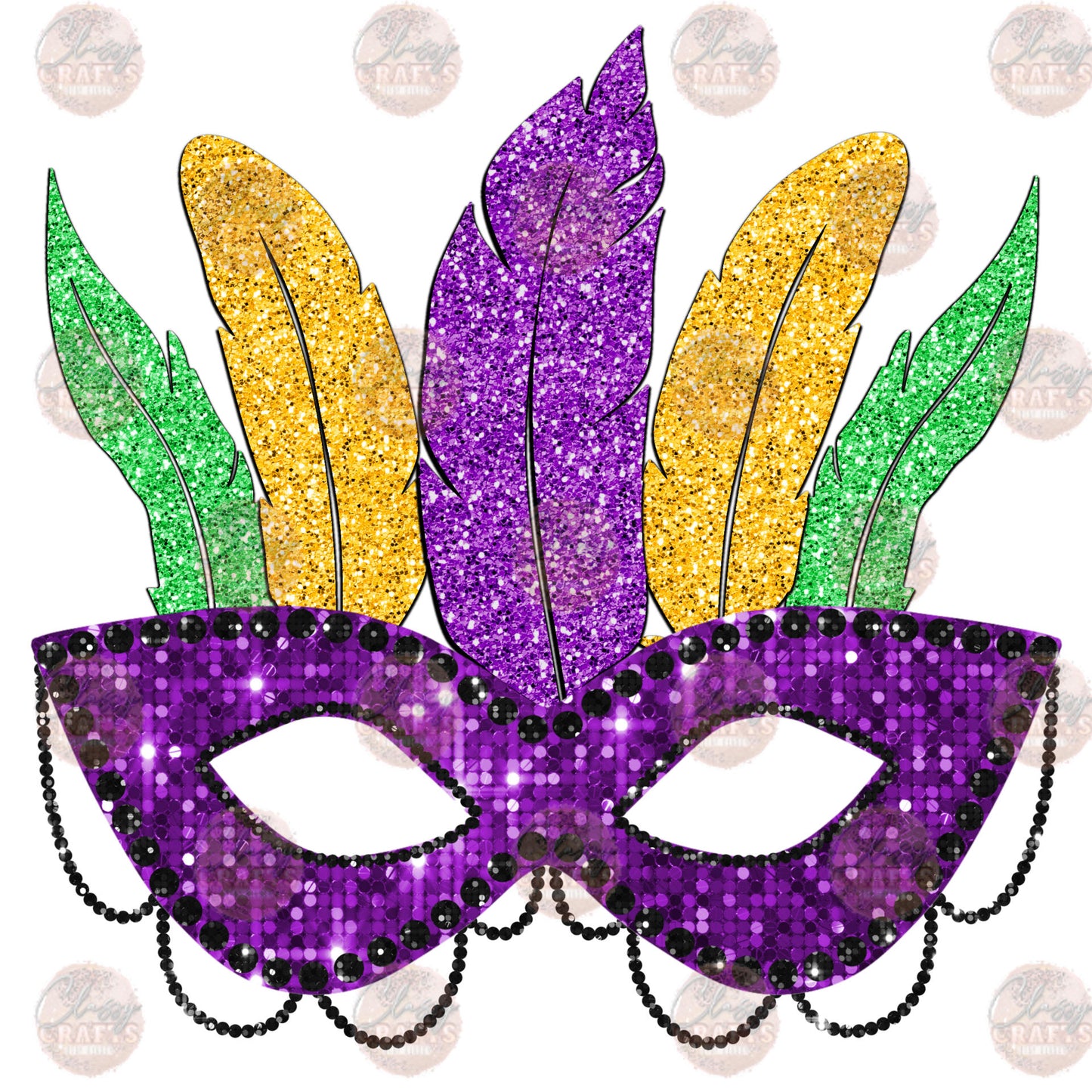 Faux Glitter Mardi Gras Mask Transfers