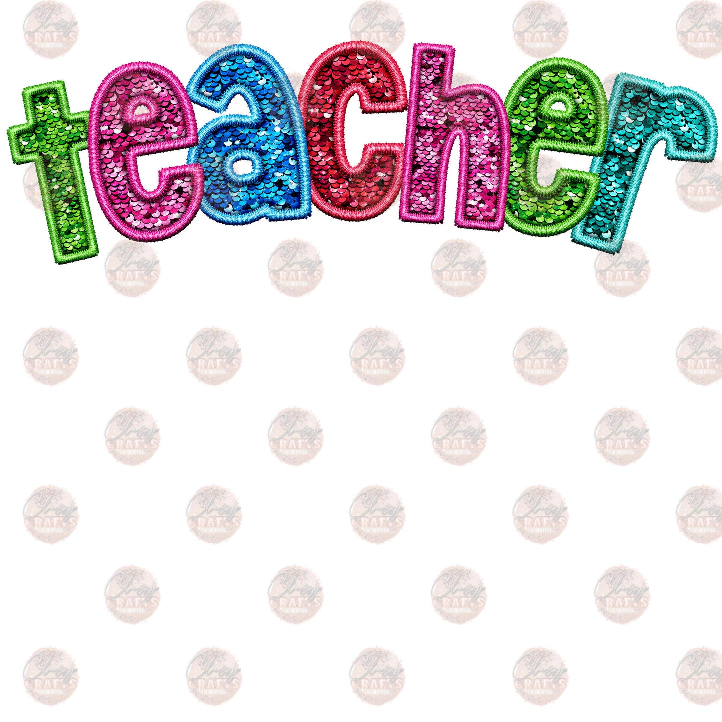 Faux Glitter Neon Teacher Transfer