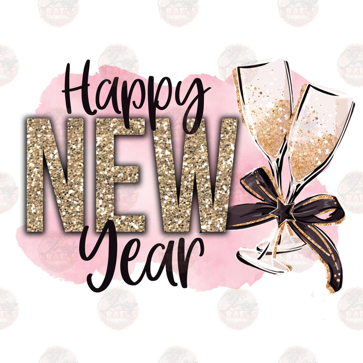 Faux Glitter New Year Champagne Transfer