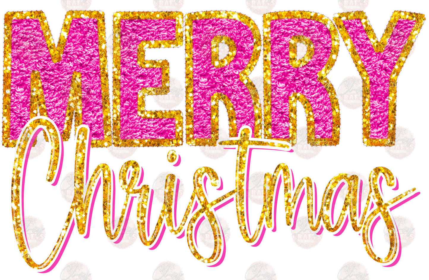 Faux Glitter & Chenille Merry Christmas Transfers