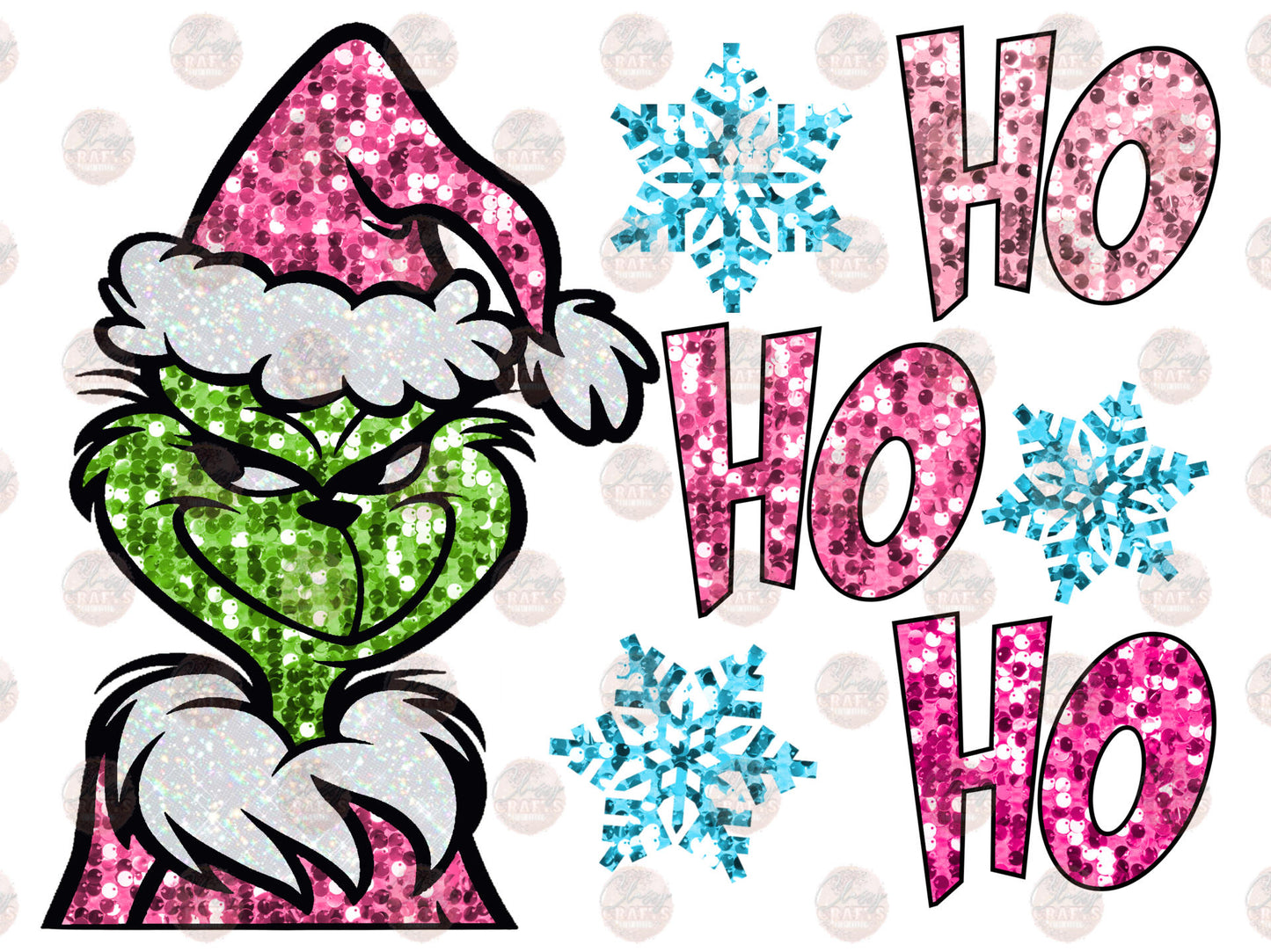 Faux Sequin HO HO HO Grump Transfer