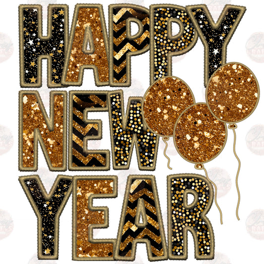 Faux Sequin Happy New Year Black And Gold - Sublimation Transfers