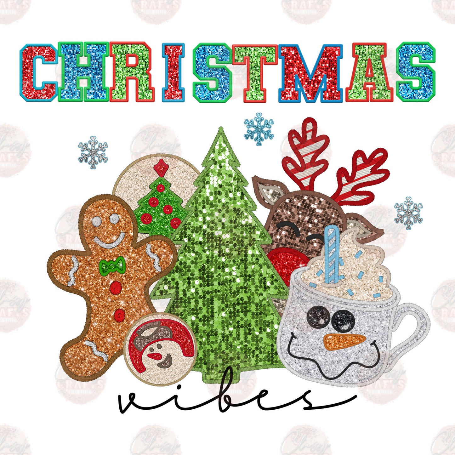 Faux Sequin & Glitter Christmas Vibes Transfers