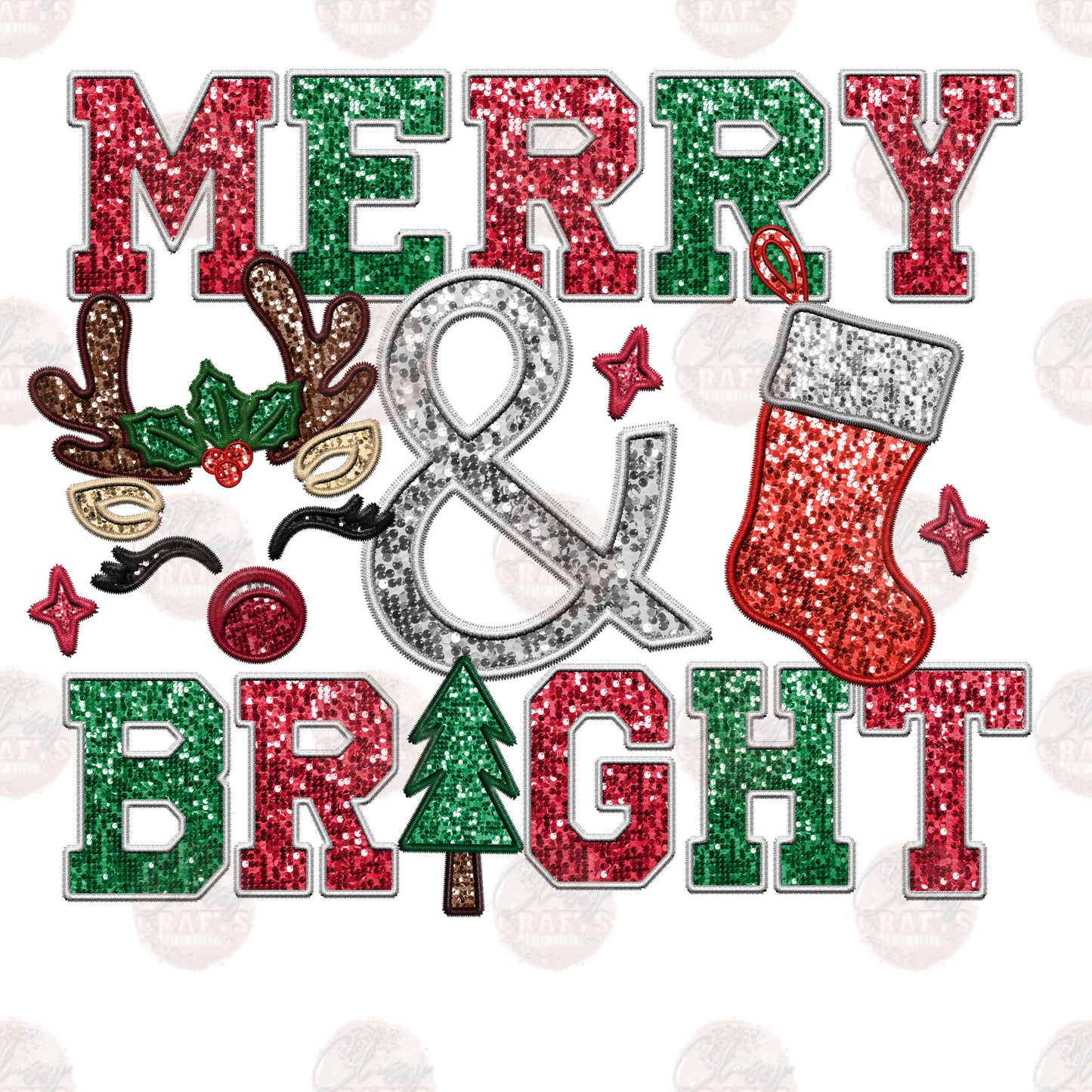 Faux Sequins Merry & Bright Transfers