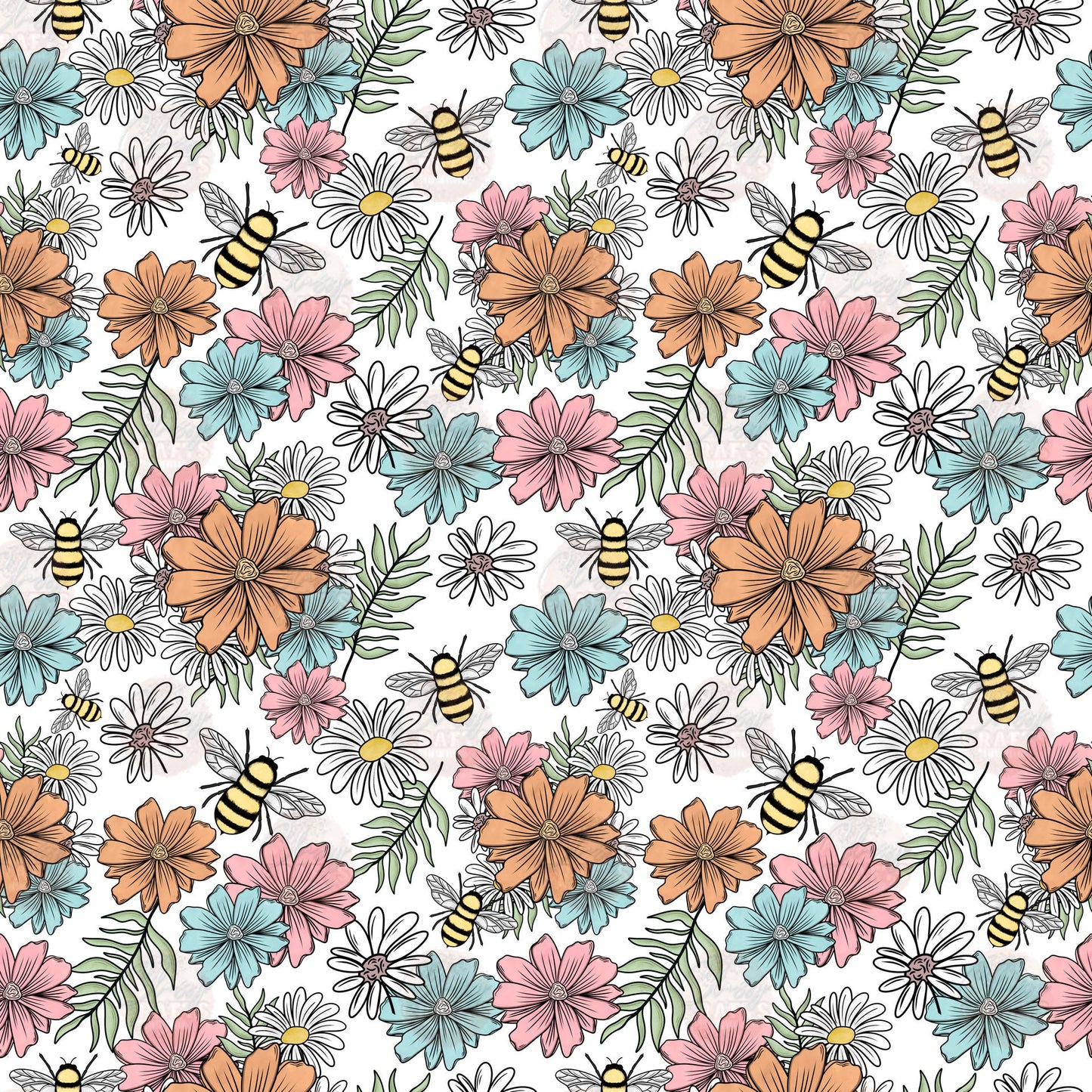 Floral Bees Seamless Wrap - Sublimation Transfer
