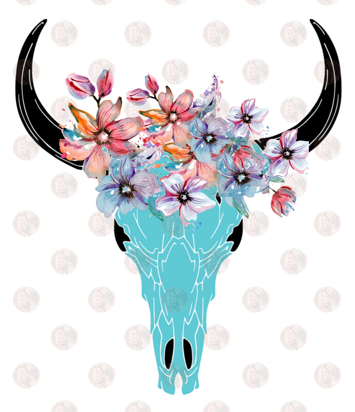 Floral Cow Skull In Mint Transfer