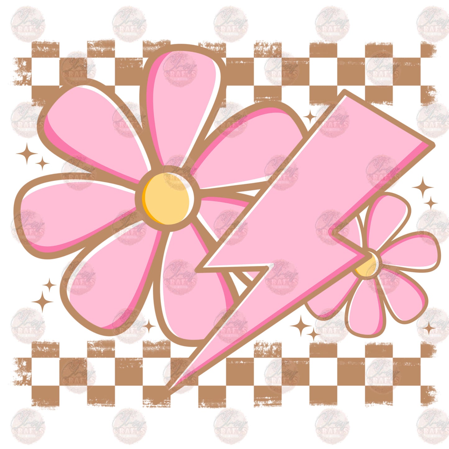 Floral Retro Lightening Bolt Transfer