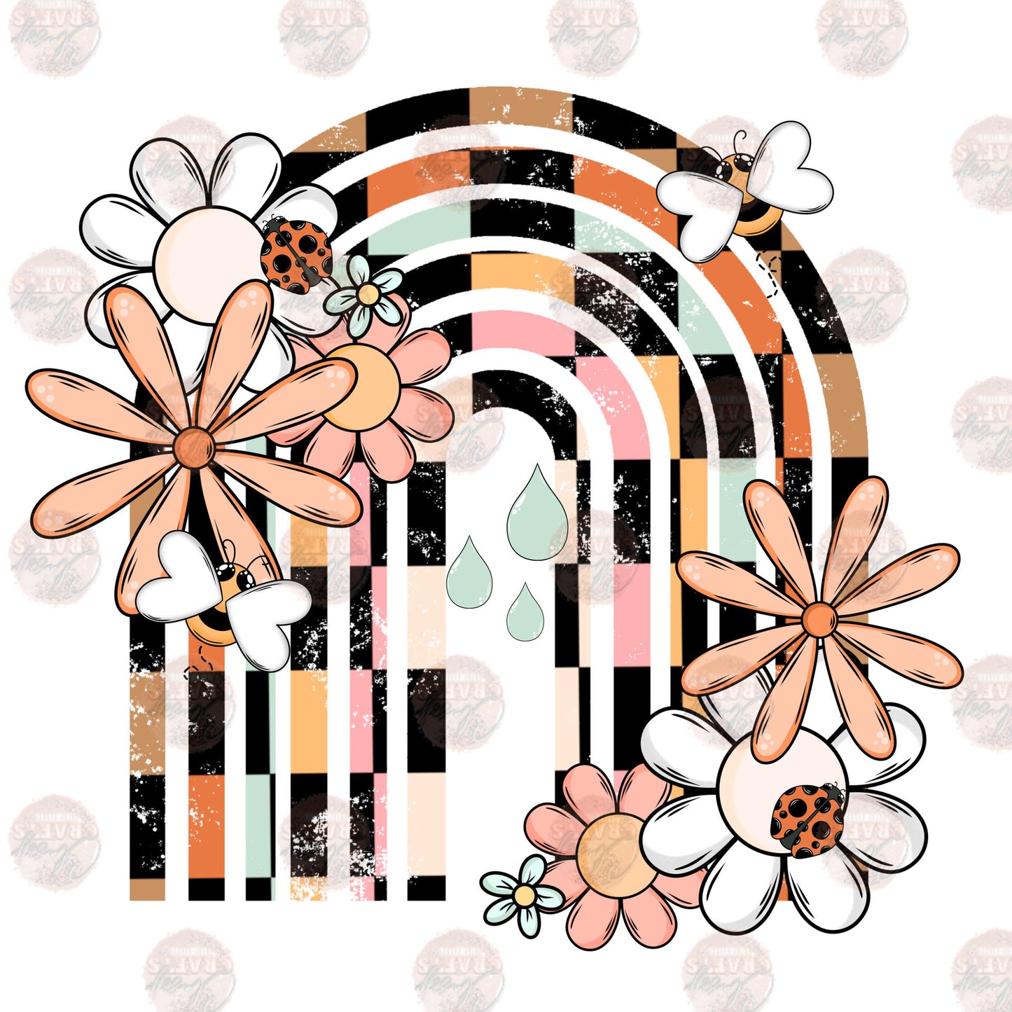 Floral Retro Rainbow Transfer