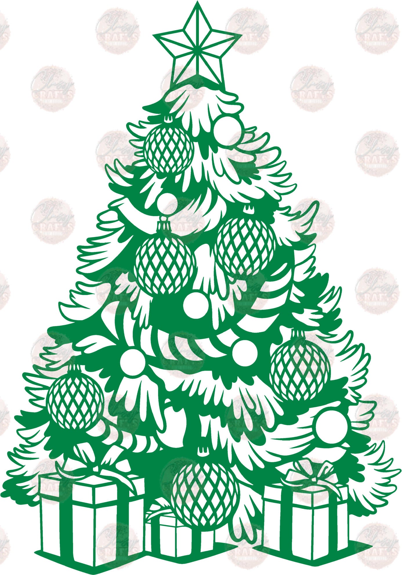 Green Christmas Tree & Gifts Transfers