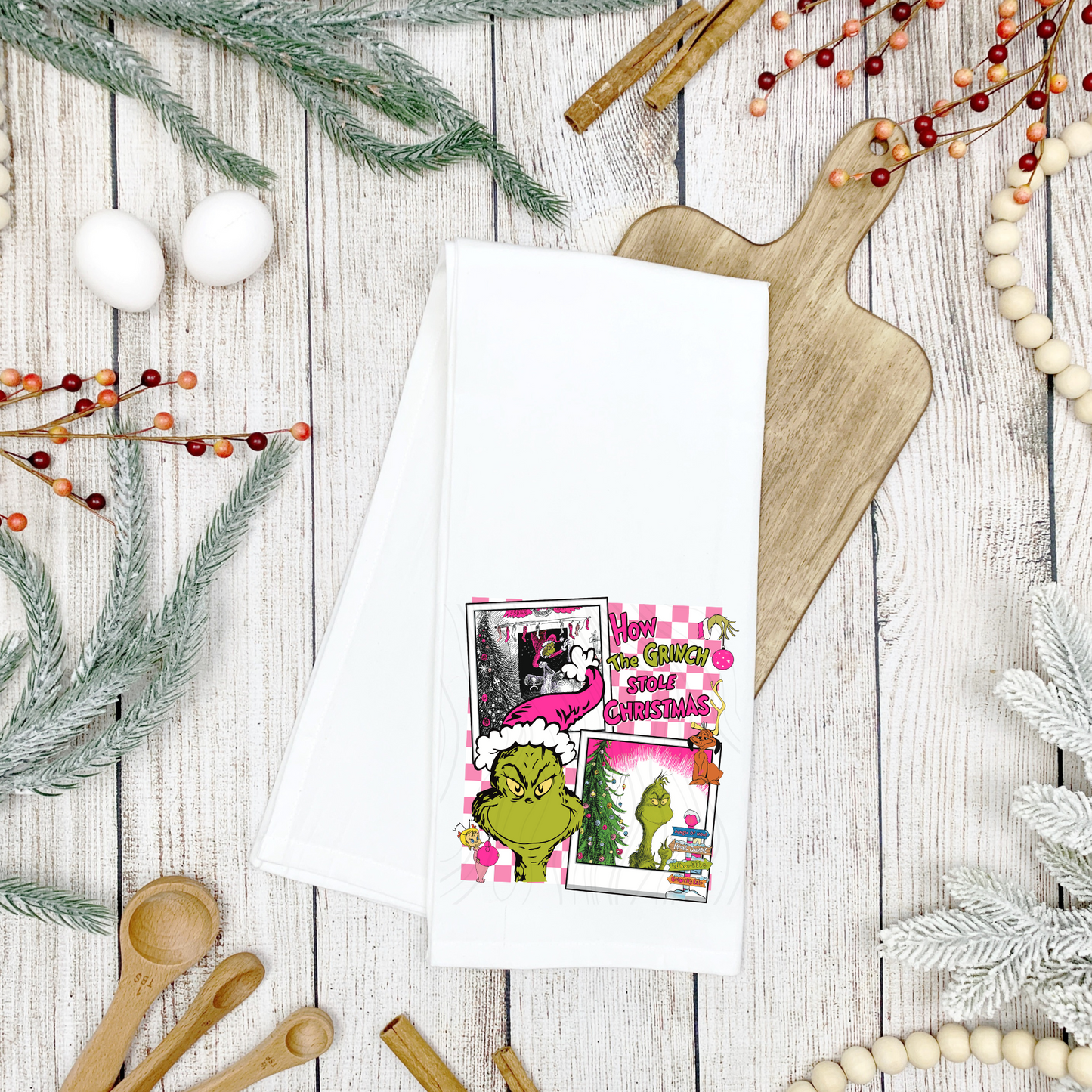 Grinch Pink Tea Towel Transfer