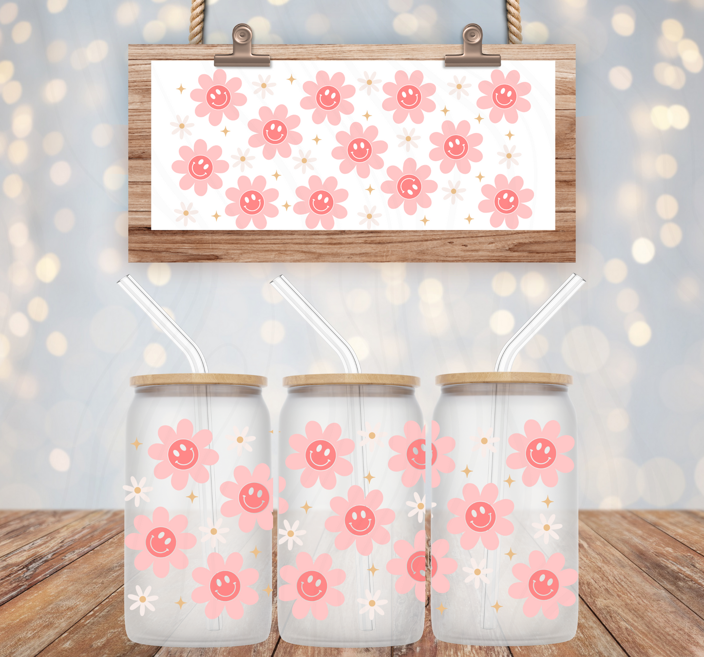 Happy Flower 16oz Libbey Wrap Transfer