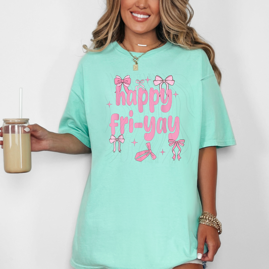 Happy Fri-Yay Pink Bows Transfer