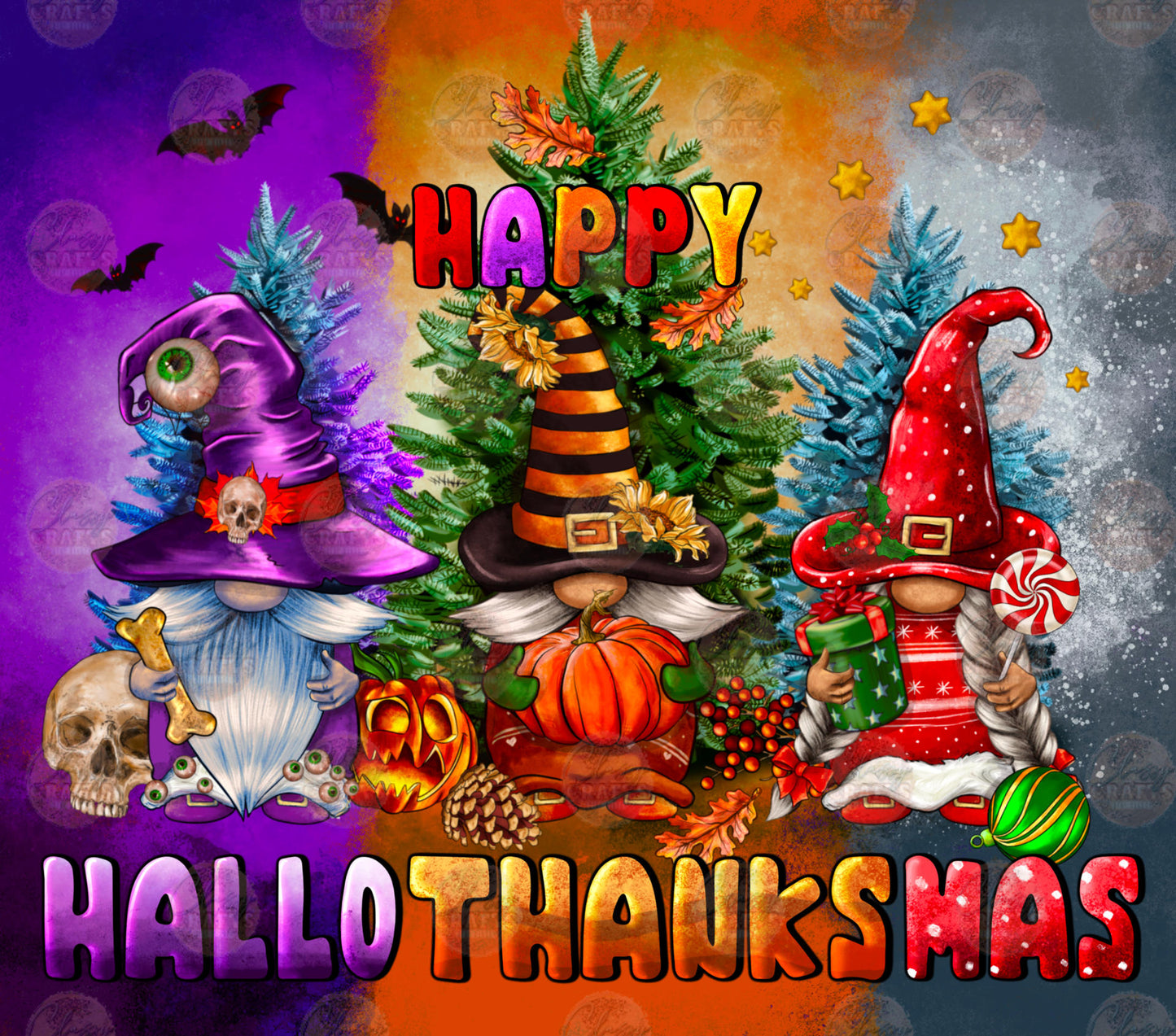 Happy Hallothankmas Gnomes Tumbler Wrap