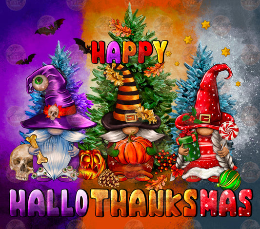 Happy Hallothankmas Gnomes Tumbler Wrap