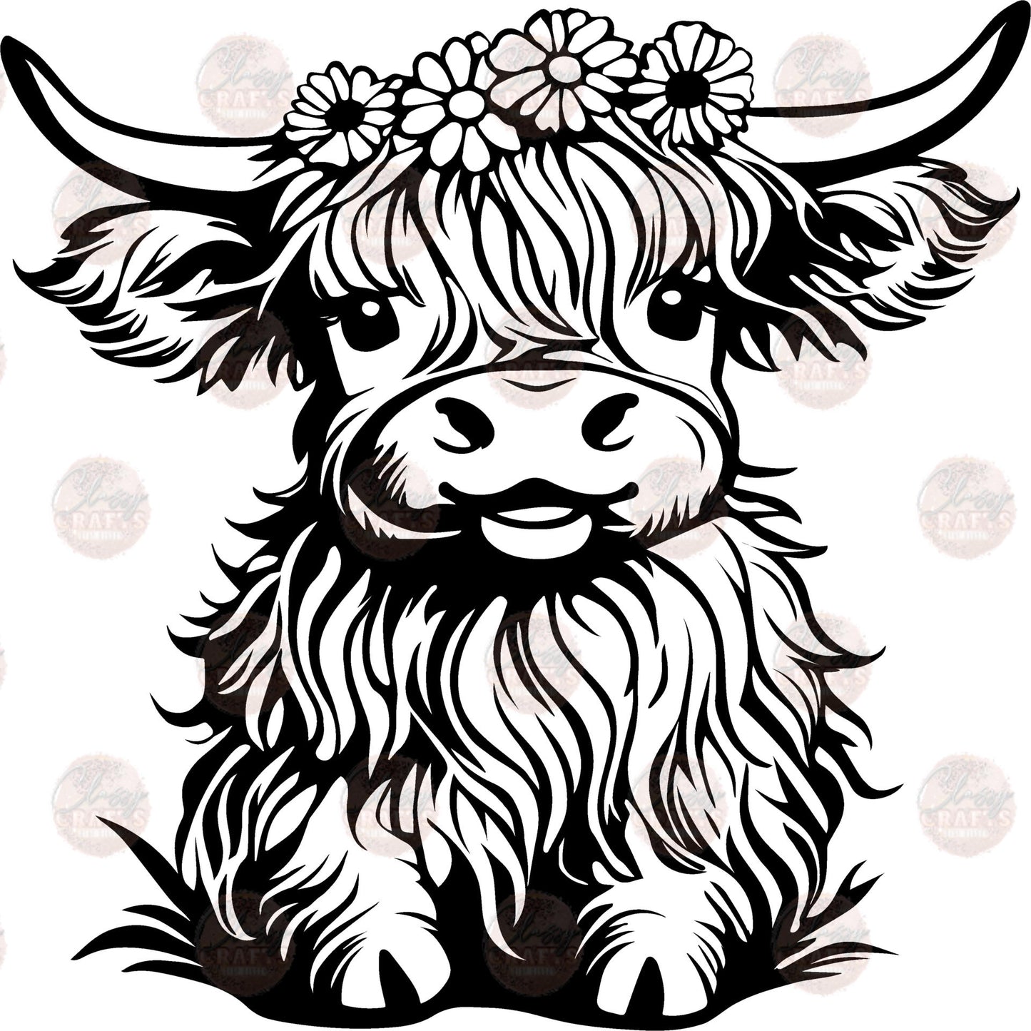 Highland Sunflower Crown Black Transfer
