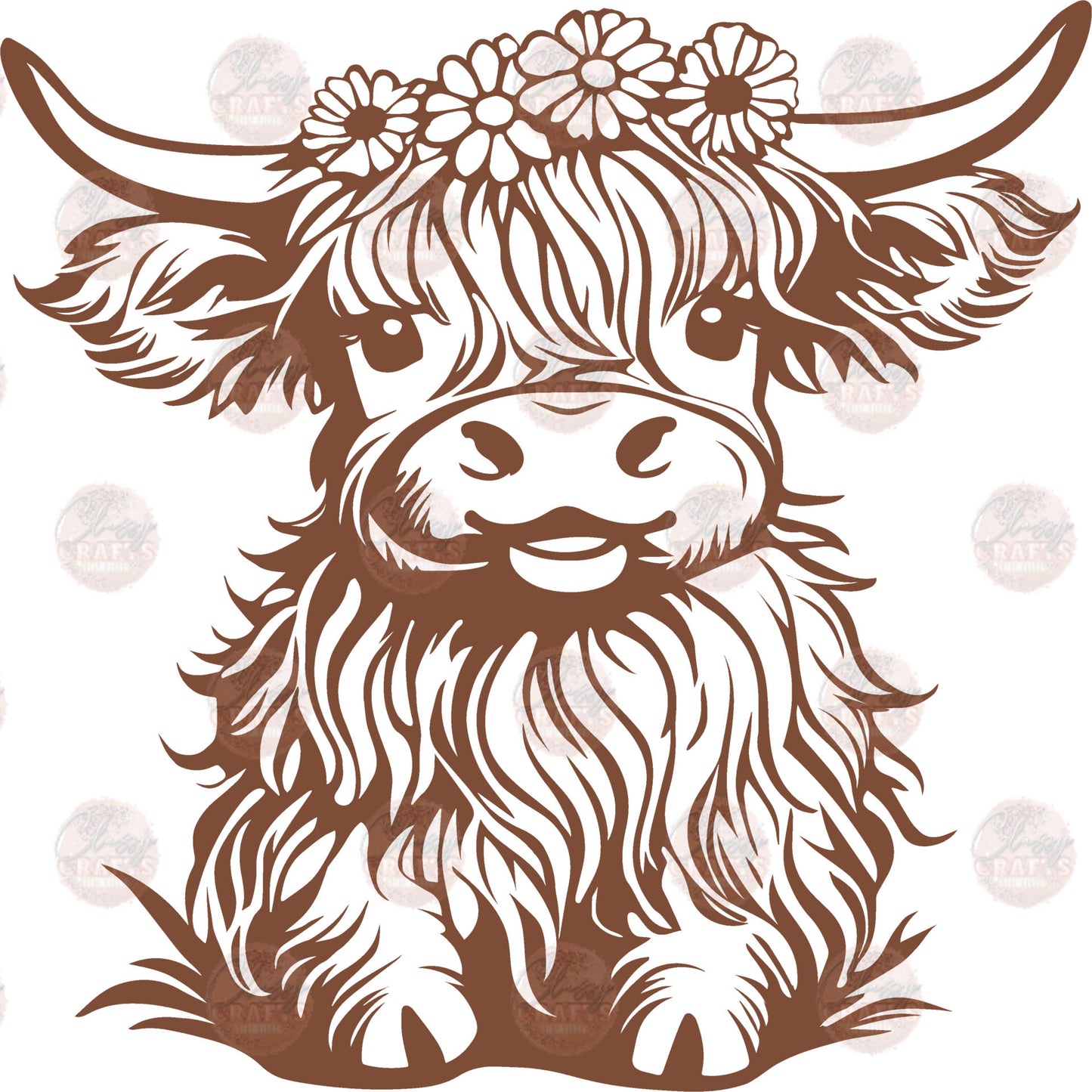 Highland Sunflower Crown Brown Transfer