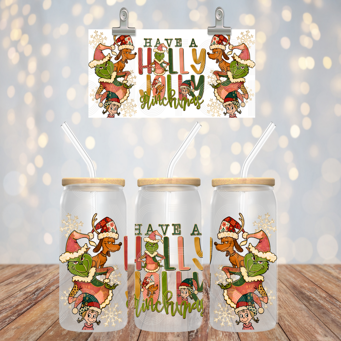 Holly Jolly Gmas Libbey 16 Oz Transfer