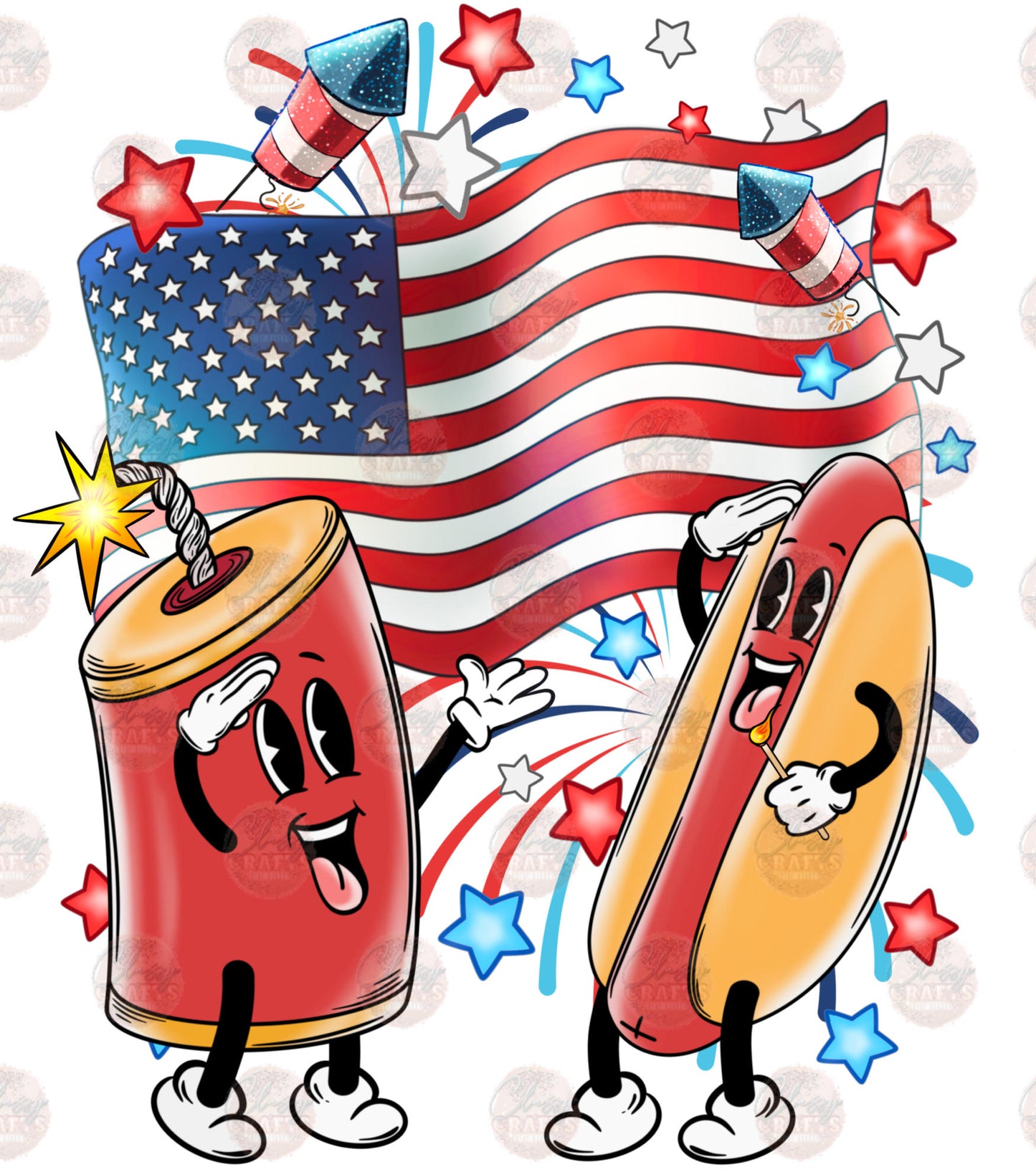 Hotdog and Firecracker with Flag **TWO PART* SOLD SEPARATELY** Transfer