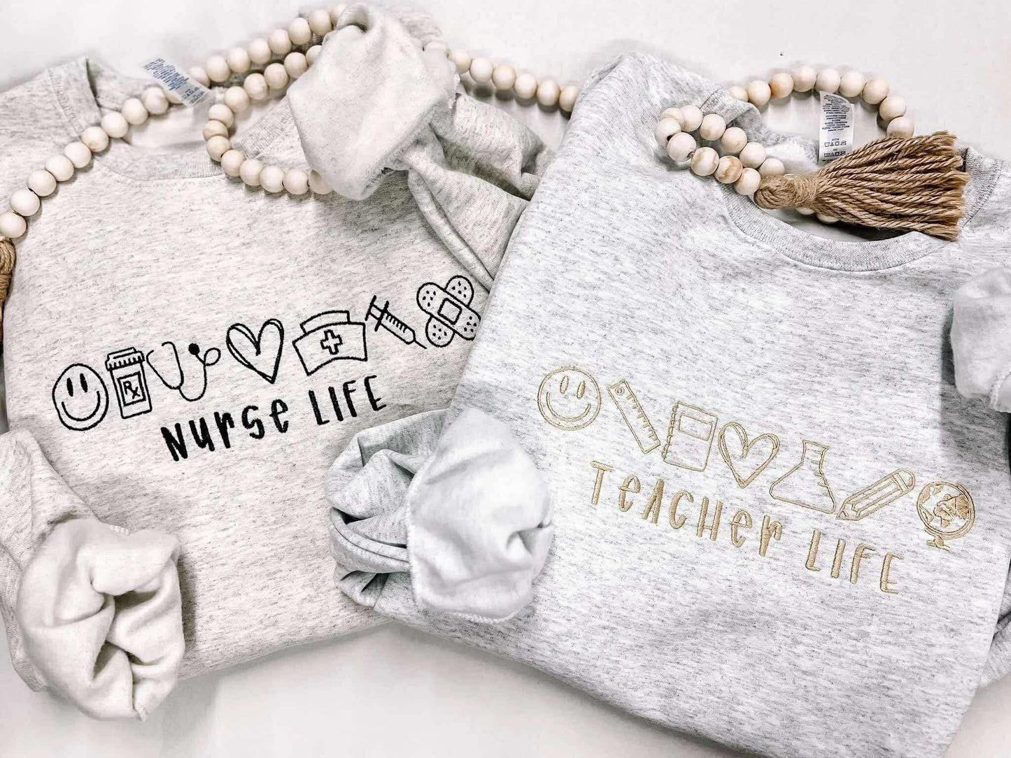 Ash Grey Embroidered Crewneck – NURSE LIFE | TEACHER LIFE