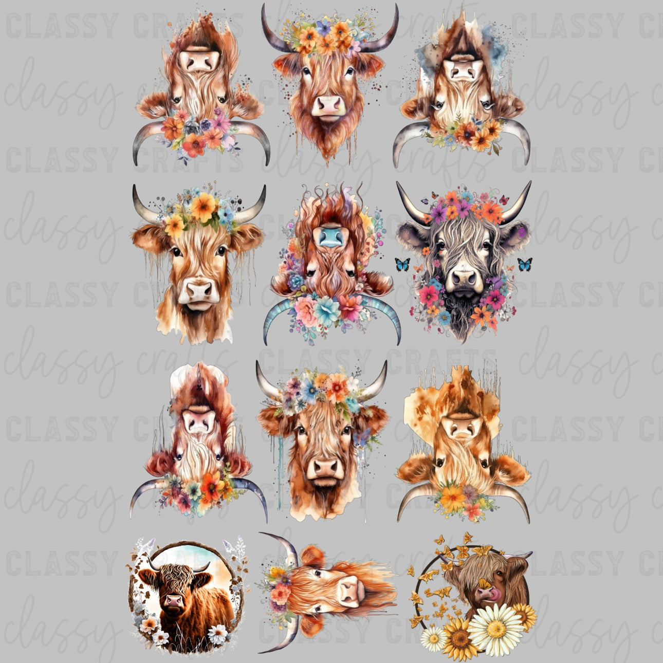 Floral Highland - 30x48 - PREMADE GANG SHEET