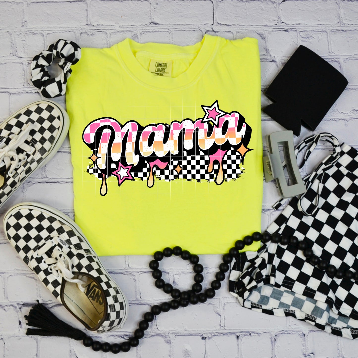 Mama Pink Orange Checkered Transfer