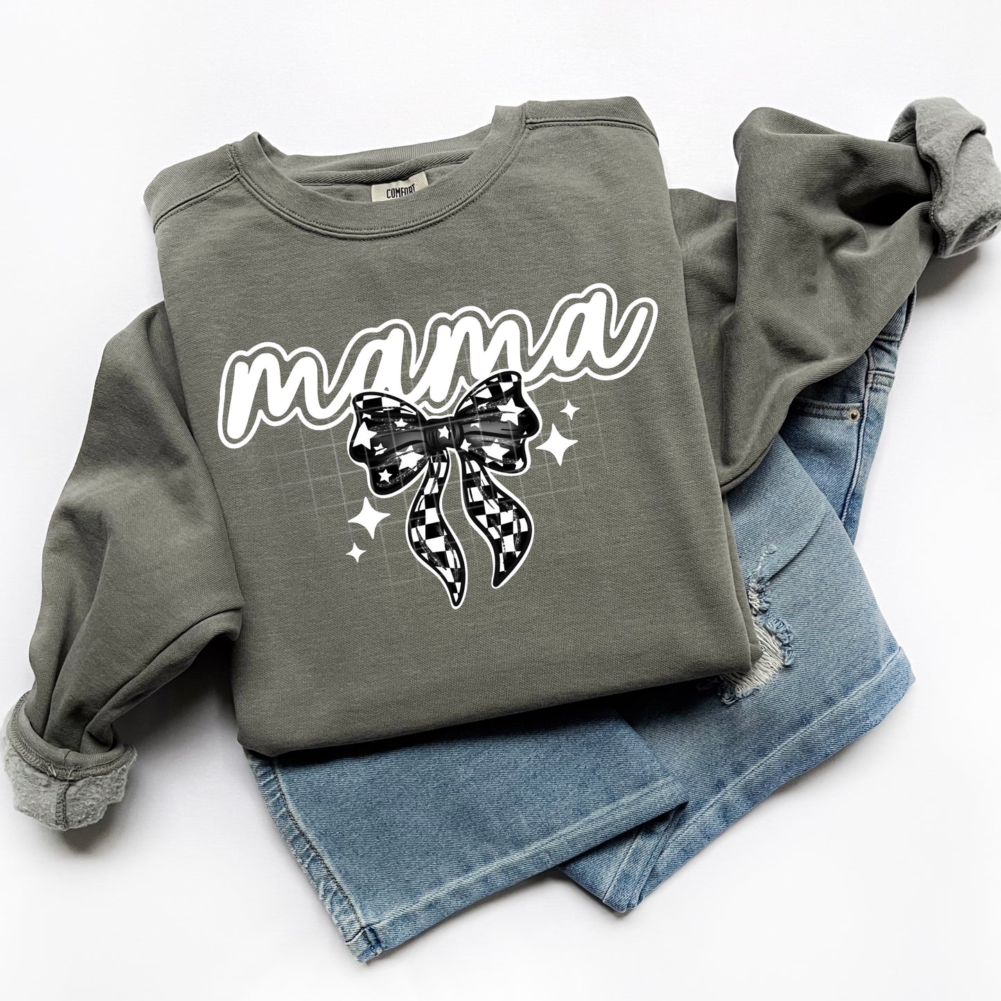 Mama Checkered Bow Transfer