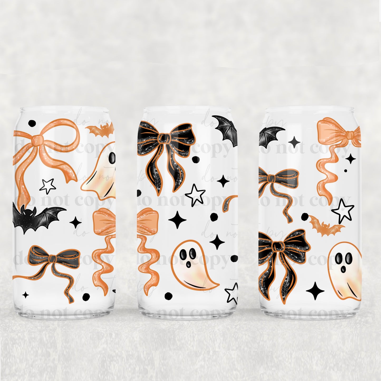 Orange Bows Ghosties 16oz Libbey Wrap Transfer