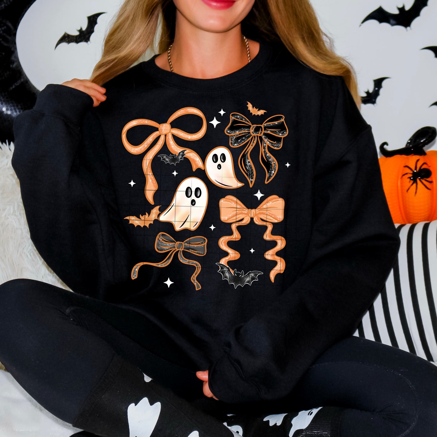 Orange Bows And Ghosties Transfer