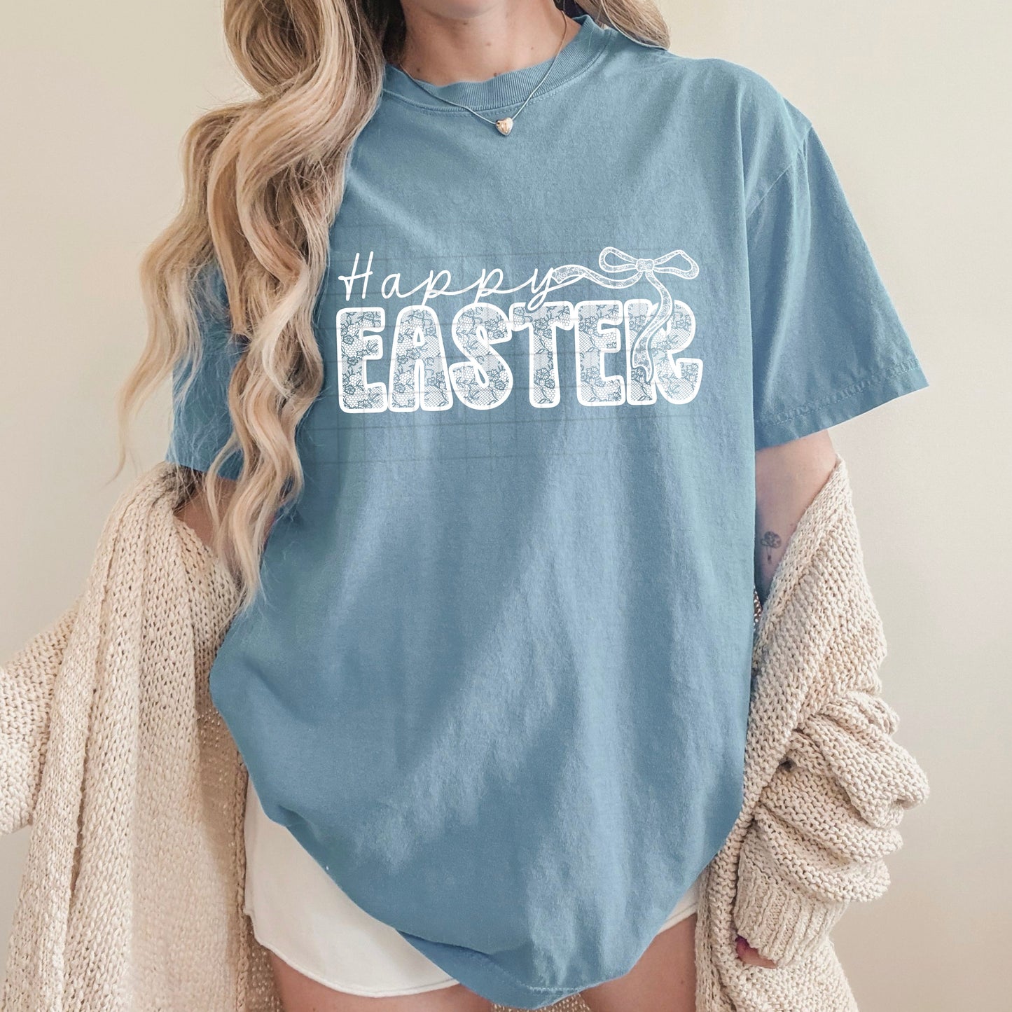Happy Easter White Lace Transfer