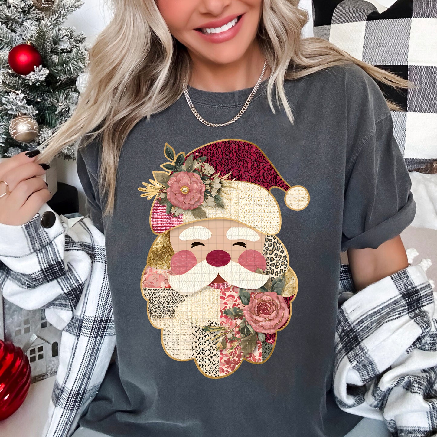Patchwork Santa Head Transfer