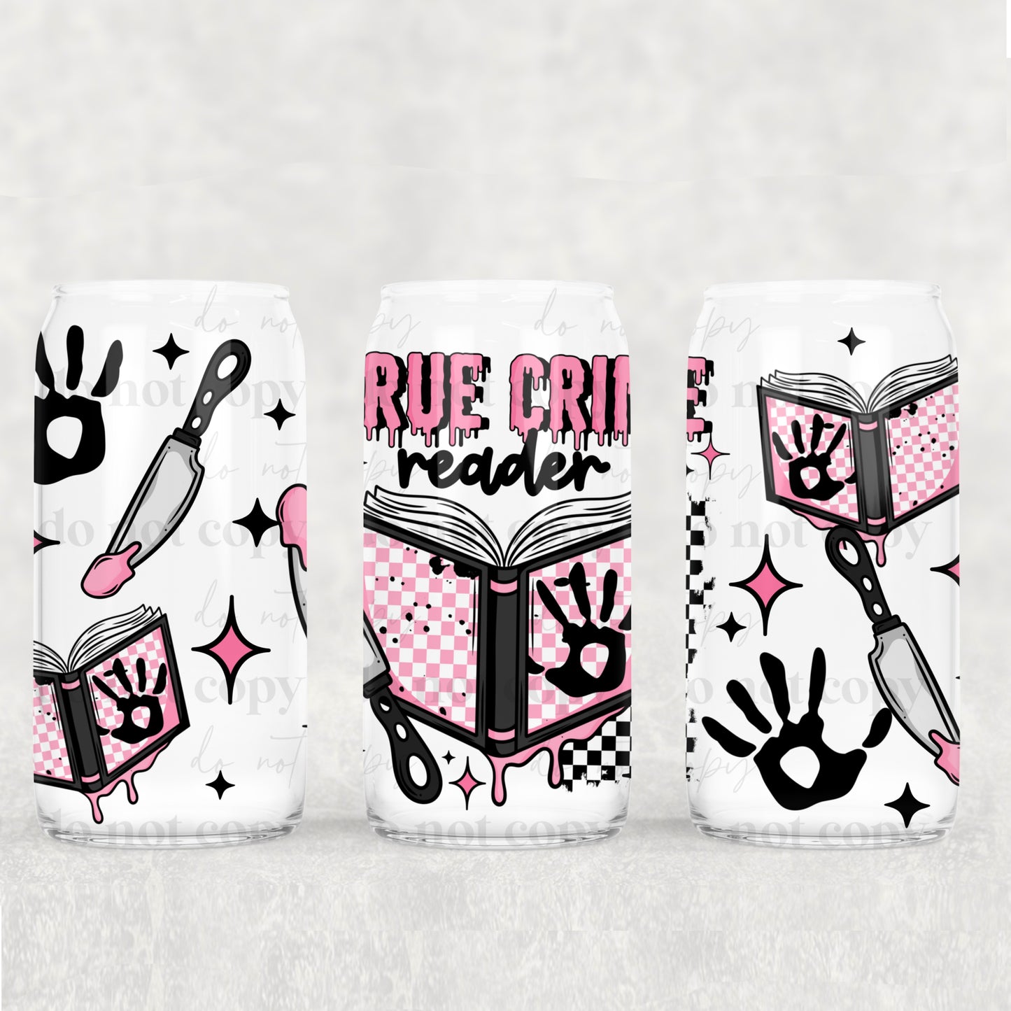 True Crime Reader 16oz Libbey Wrap Transfer