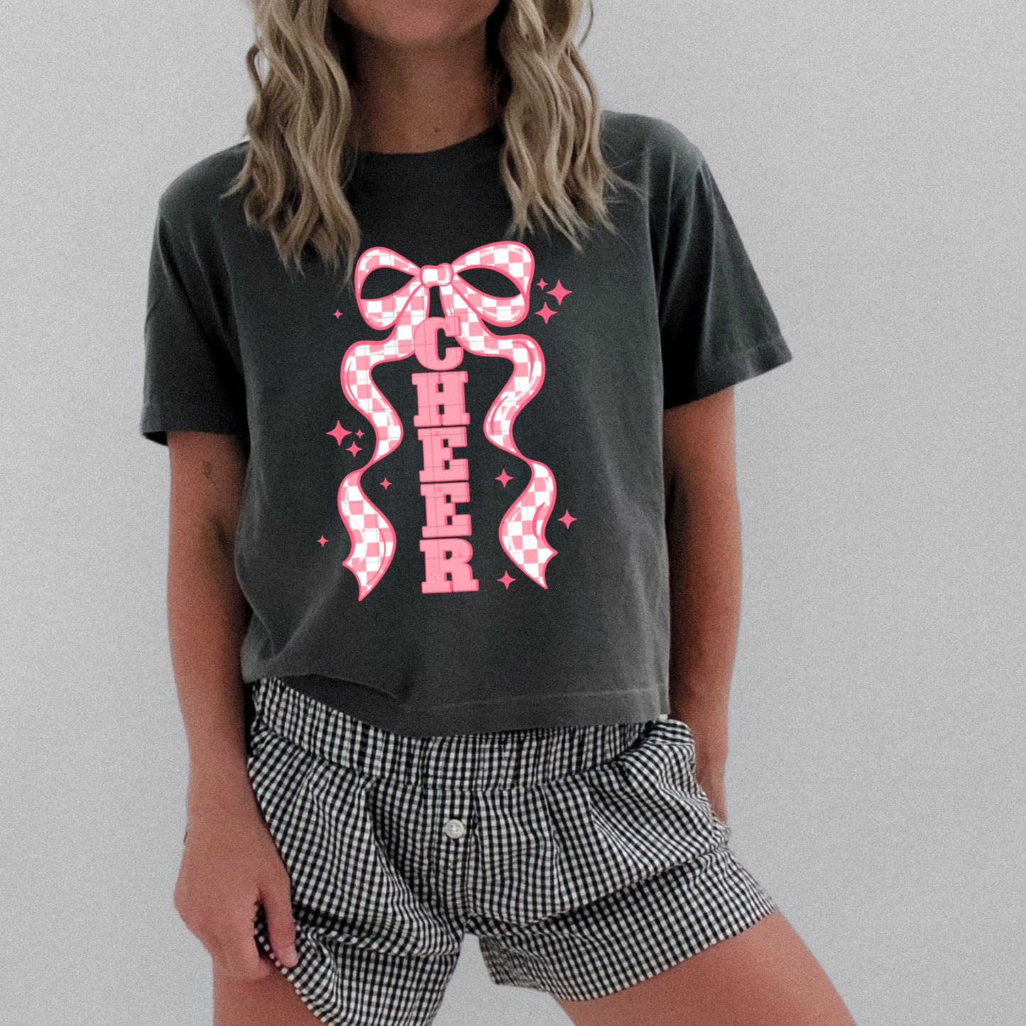 Cheer Checker Coquette Bow Transfer