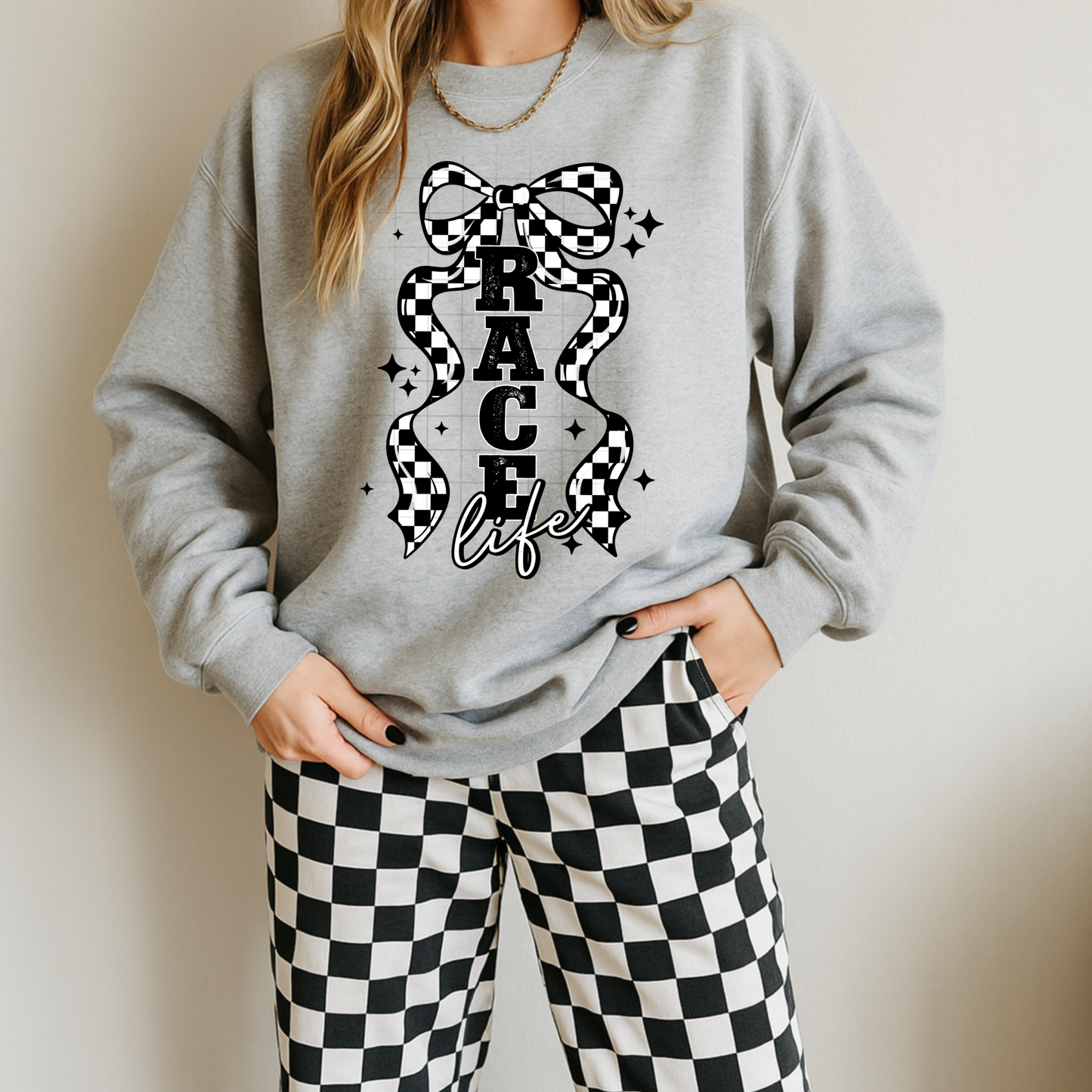 Race Life Checker Coquette Bow Transfer