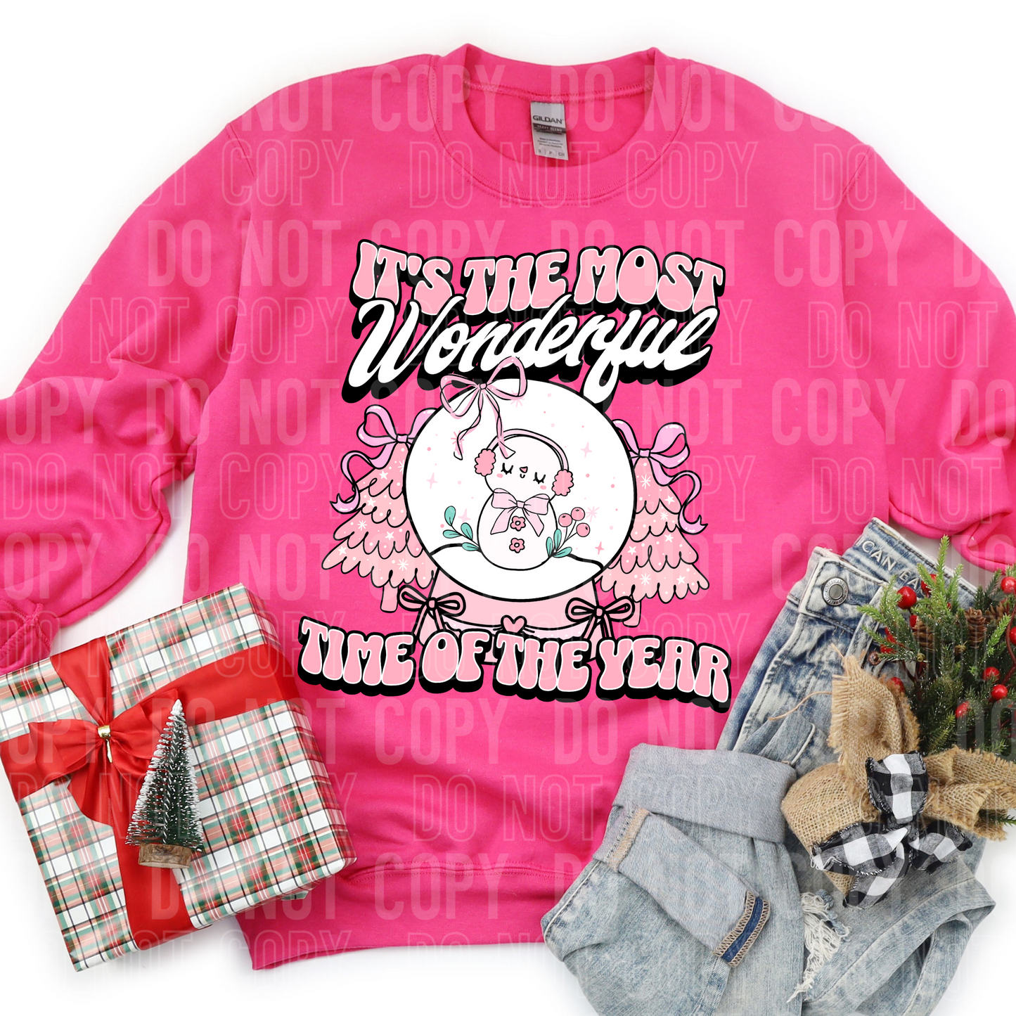 ITS THE MOST WONDERFUL TIME OF THE YEAR PINK SNOWGLOBE TRANSFER