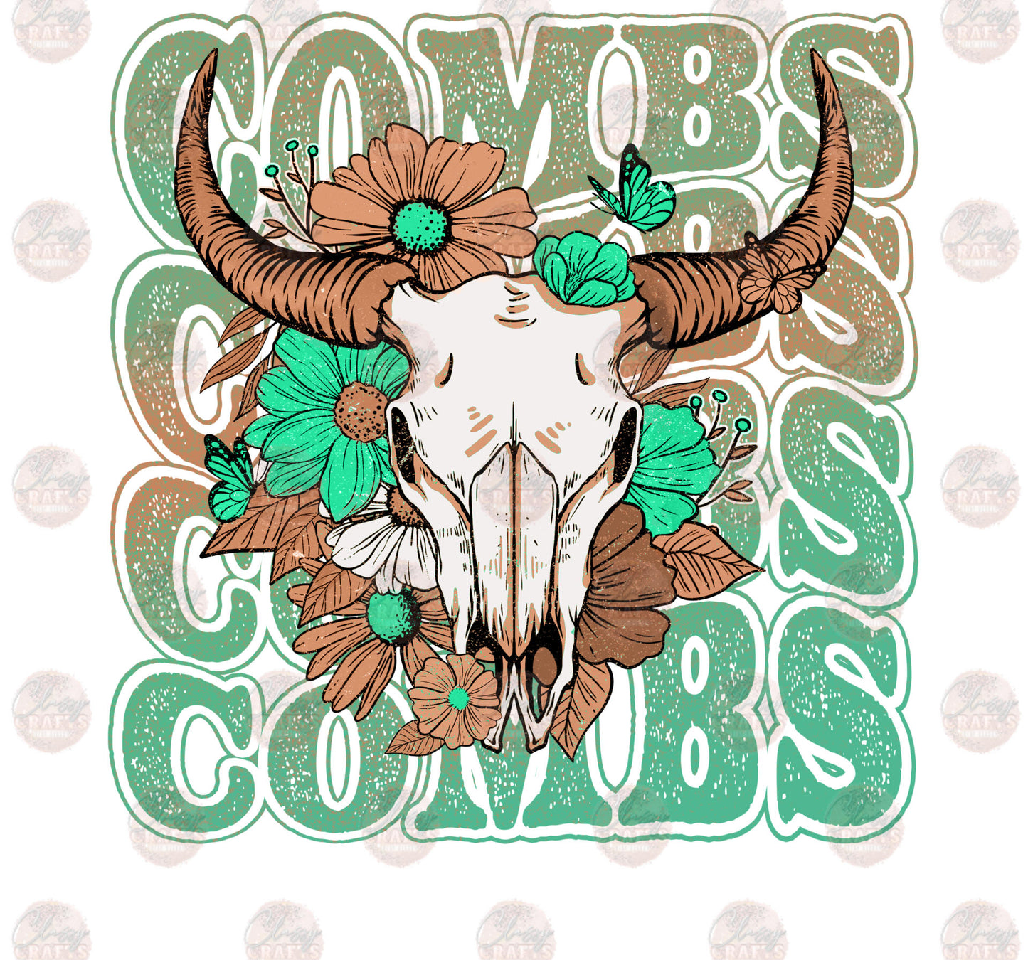 L.C. Floral Bull Skull Transfer