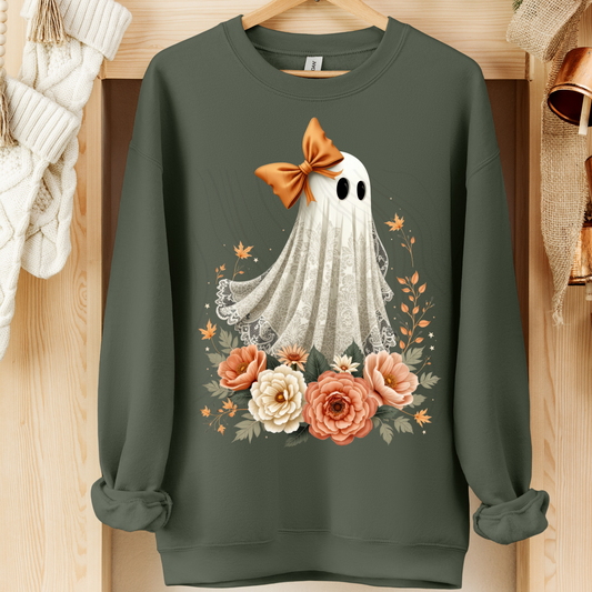 Lace Floral Ghost With Bow Transfer
