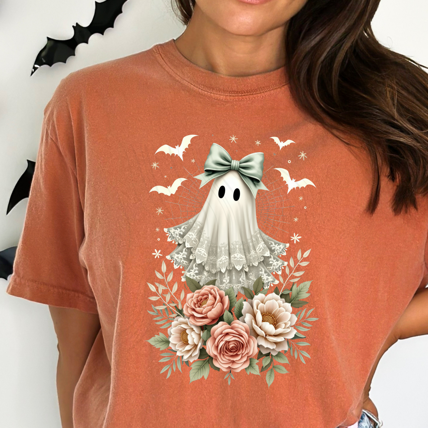 Lace Ghost With Bats Transfer