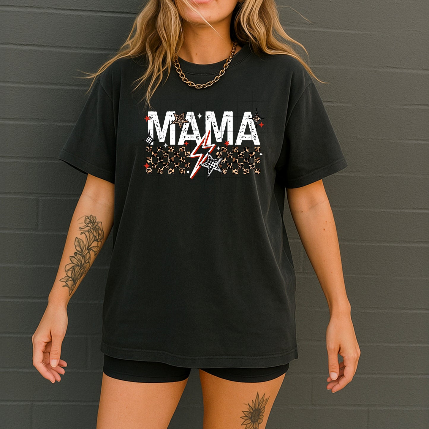 Mama Red Cheetah And Checker Black Transfer