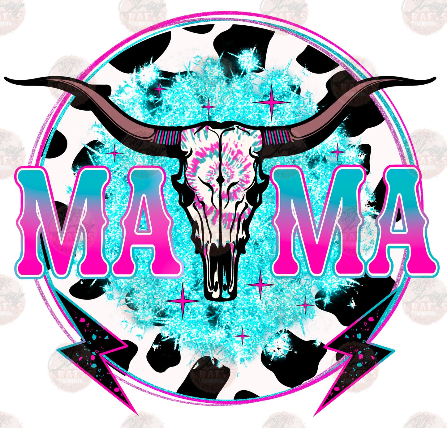 Mama Western Mint & Hot Pink Transfer