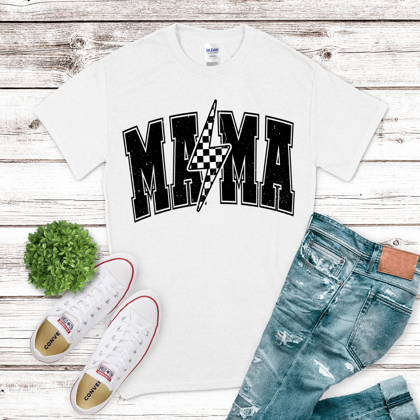 Mama Black Checkered Bolt Transfer