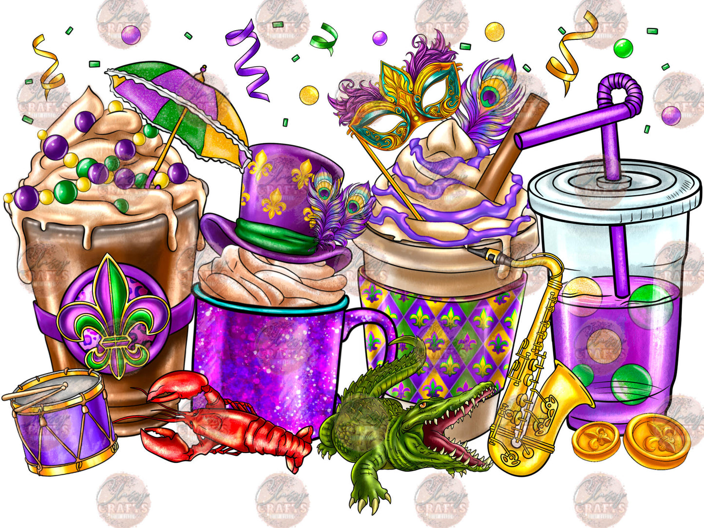 Mardi Gras Coffee Cups Transfers