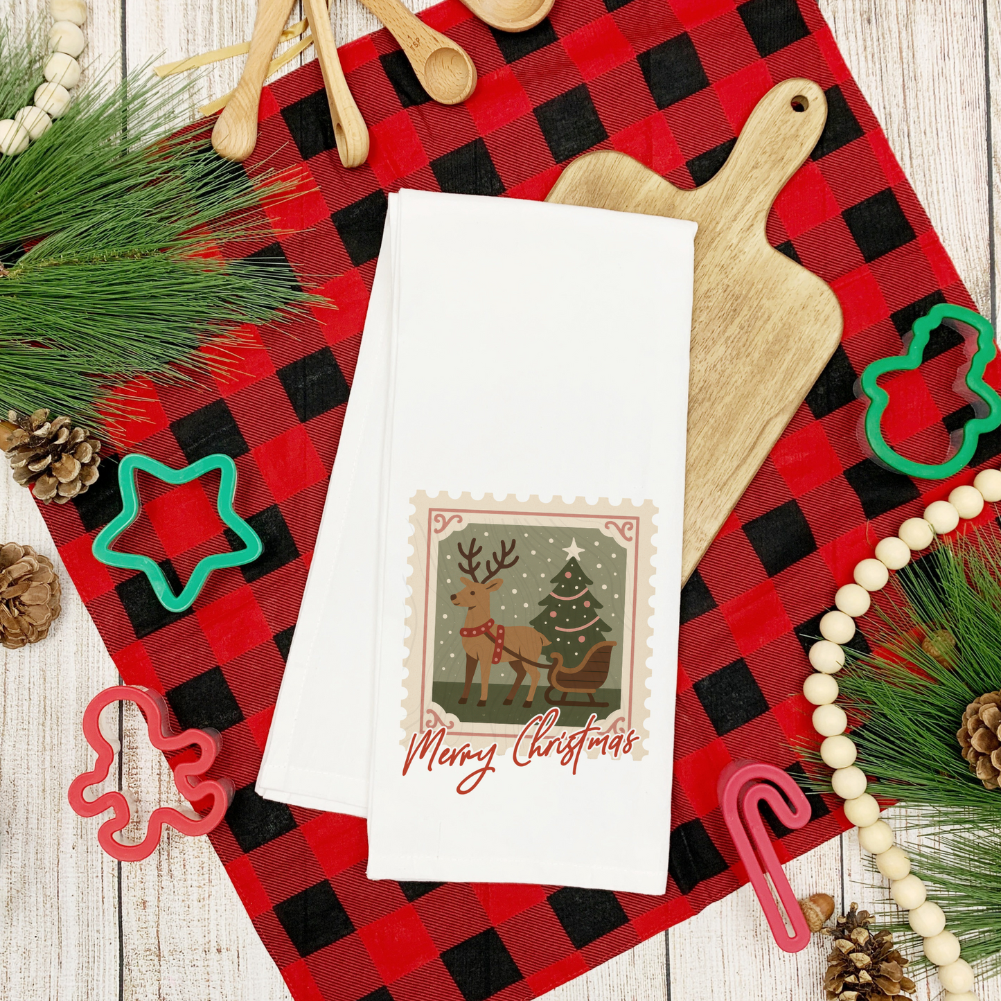 Merry Christmas Deer Tea Towel Transfer