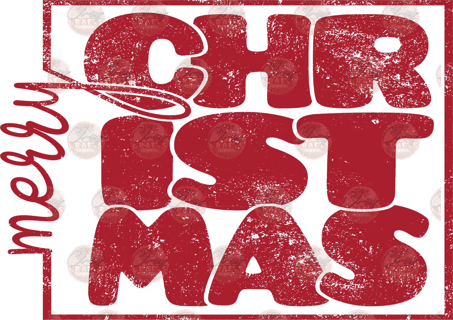 Merry Christmas Distressed Red Transfer