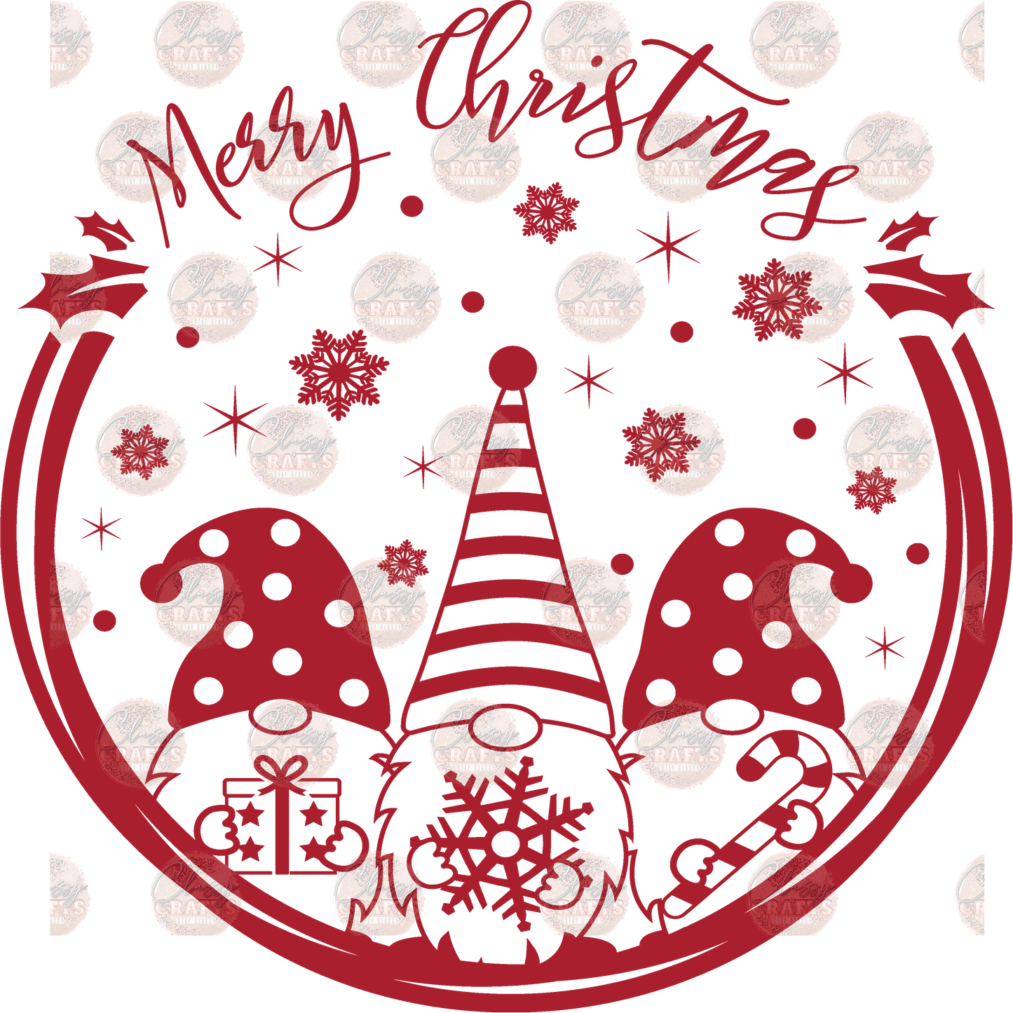 Merry Christmas Gnomes Red Transfer