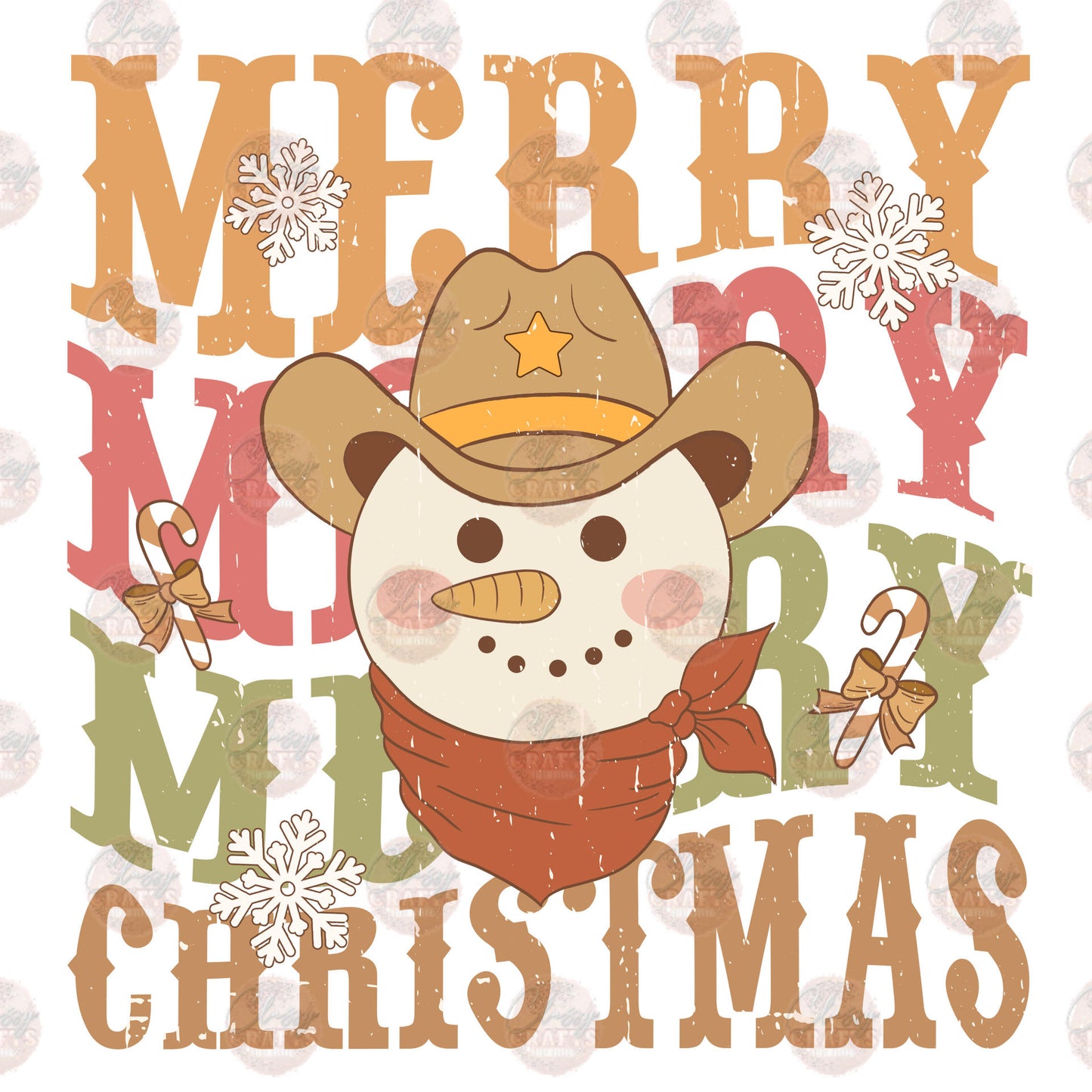 Merry Christmas Howdy Snowman Transfer