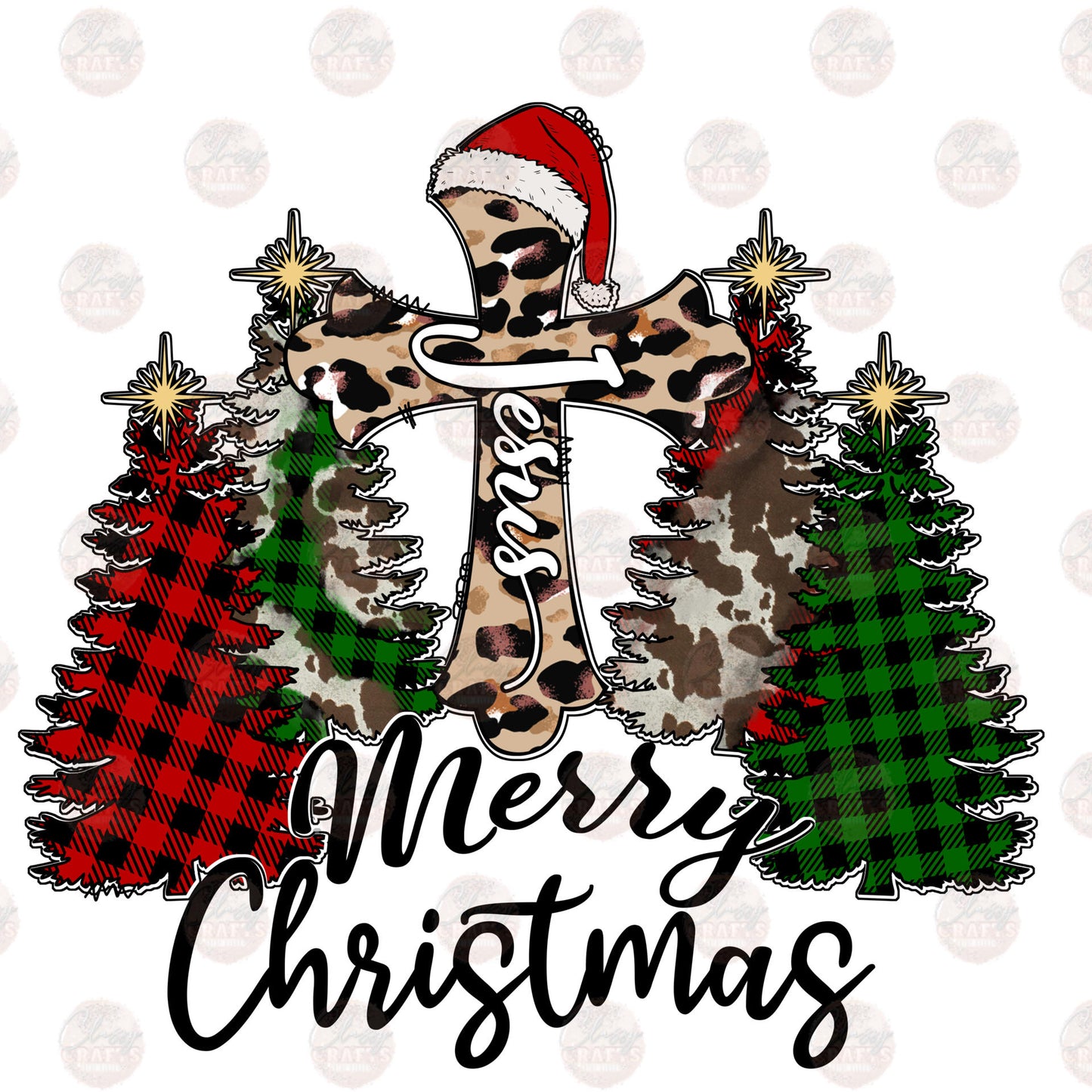 Merry Christmas Jesus Plaid & Cowhide Transfer