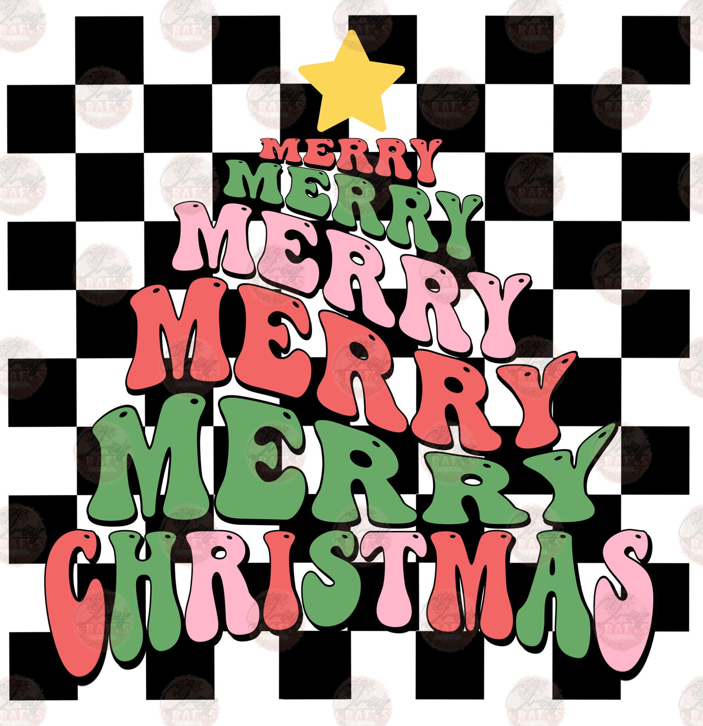 Merry Christmas Tree Checkered Transfer