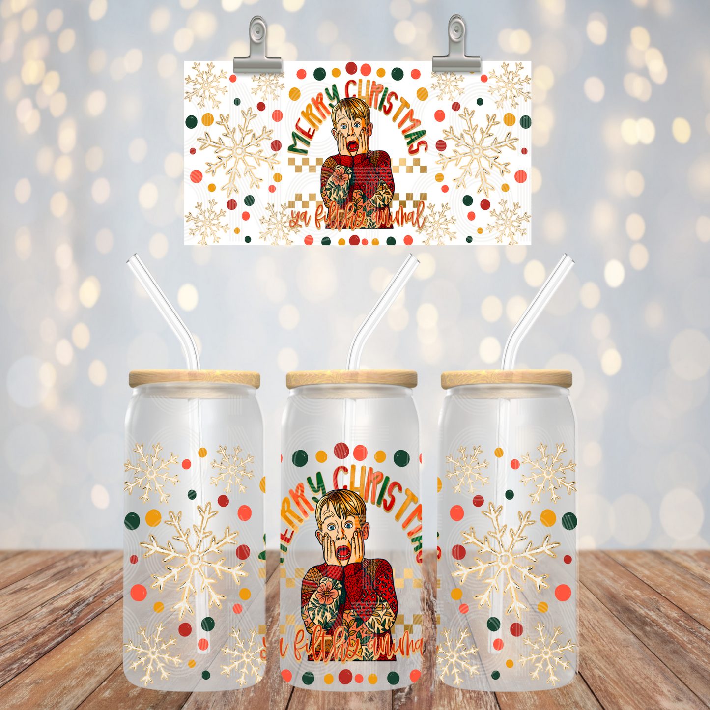 Merry Christmas Ya Libbey Wrap 16 Oz Transfer