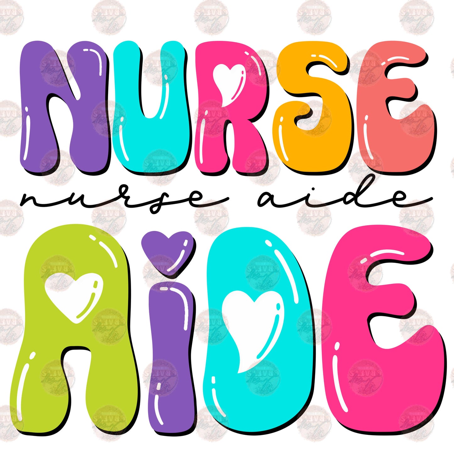 Nurse Aid Multicolored Bubble Letters Transfer